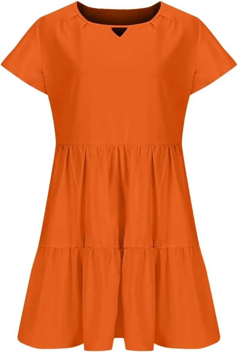 Sundresses for Women 2024 Trendy Ruffle Cap Sleeve Boho Babydoll Mini Dress Summer Casual Beach Tiered T Shirt Dress