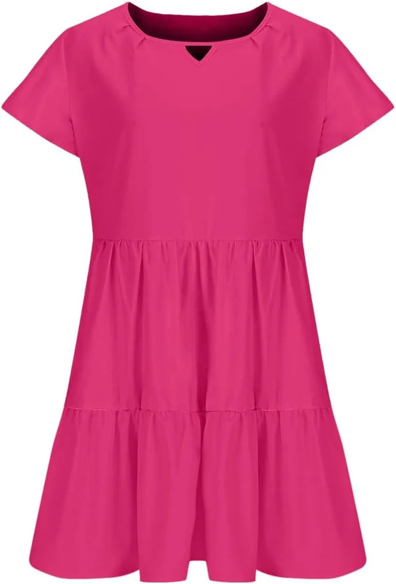 Sundresses for Women 2024 Trendy Ruffle Cap Sleeve Boho Babydoll Mini Dress Summer Casual Beach Tiered T Shirt Dress