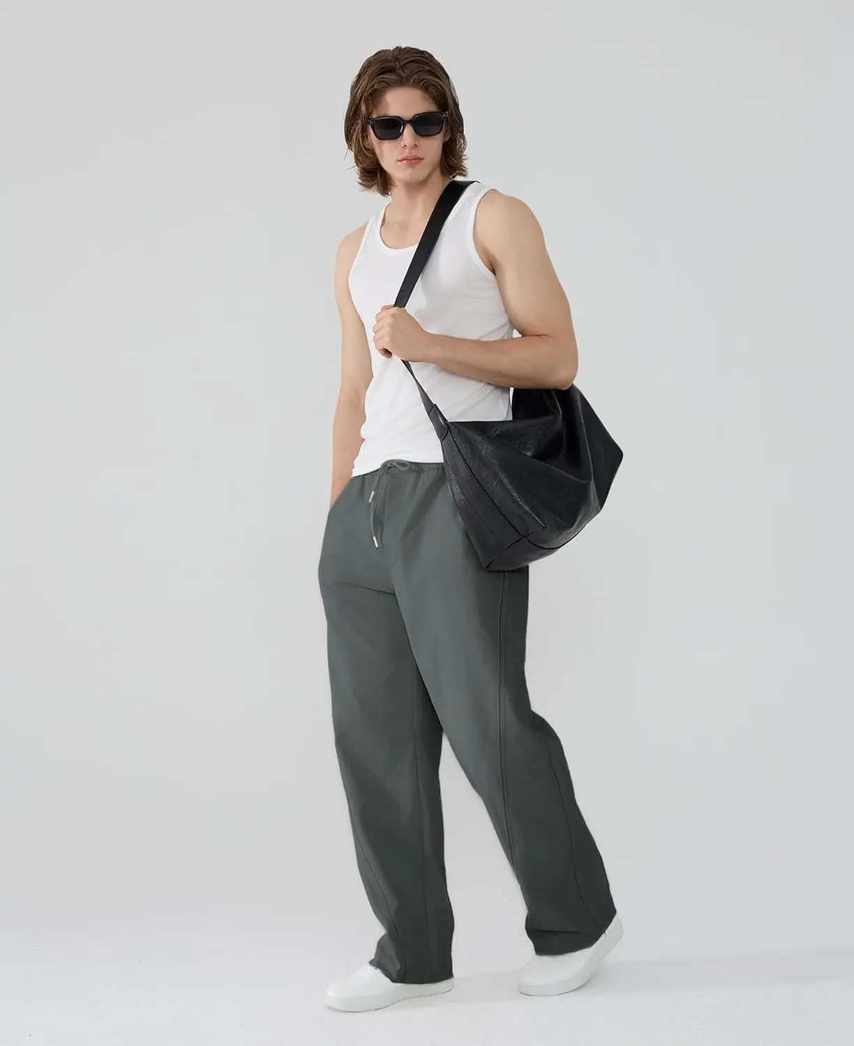 Susclude Mens Baggy Pants Wide Leg Summer Casual Pants Y2k Lightweight Elastic Waist Drawstring 2025 Trendy Pants