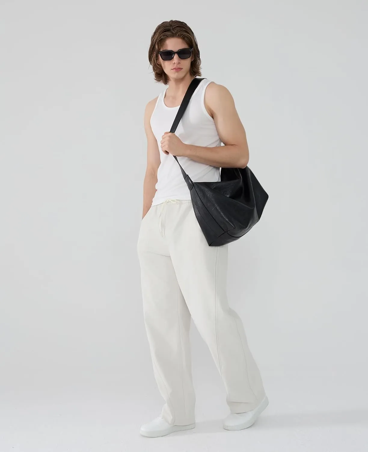 Susclude Mens Baggy Pants Wide Leg Summer Casual Pants Y2k Lightweight Elastic Waist Drawstring 2025 Trendy Pants