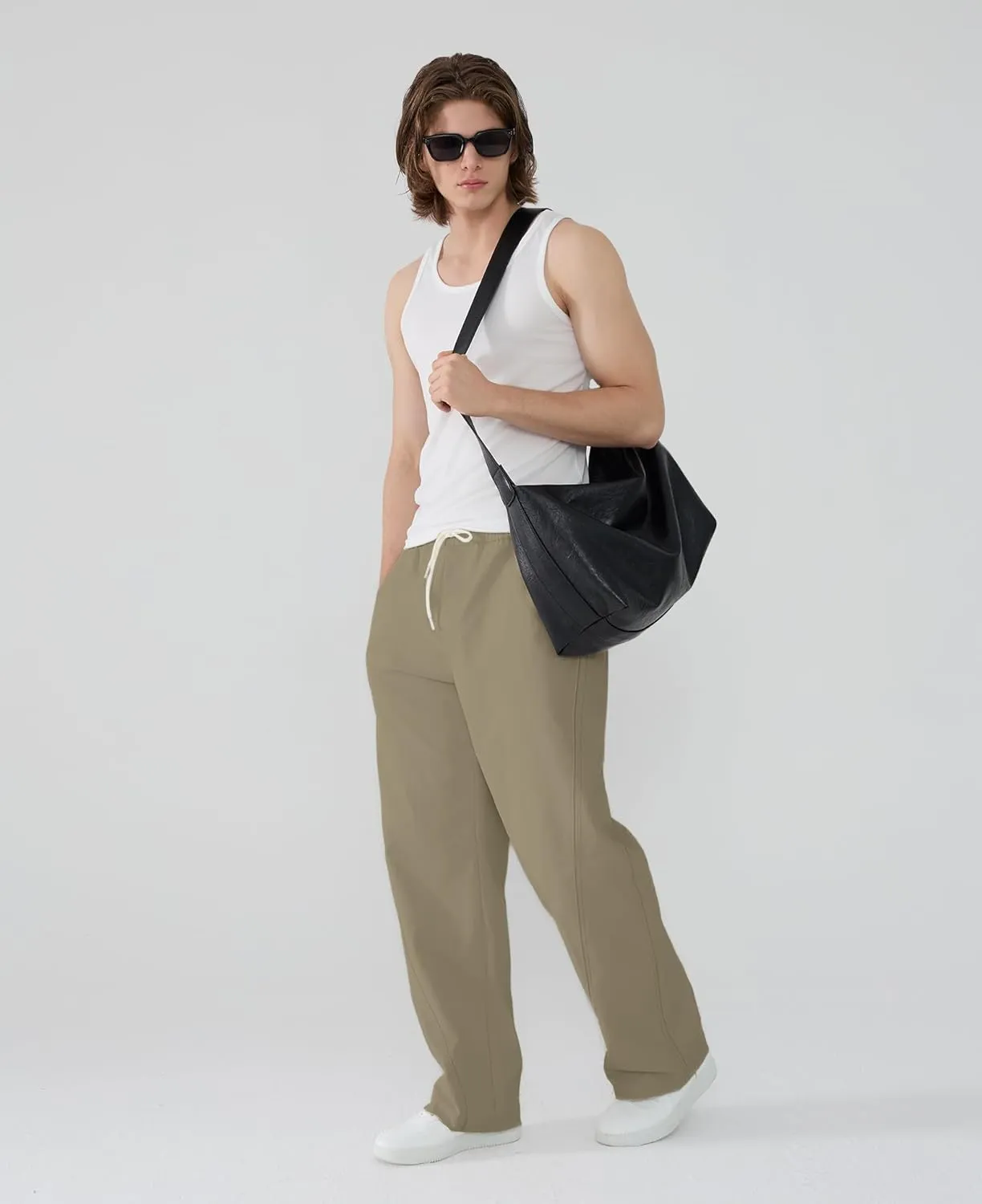 Susclude Mens Baggy Pants Wide Leg Summer Casual Pants Y2k Lightweight Elastic Waist Drawstring 2025 Trendy Pants
