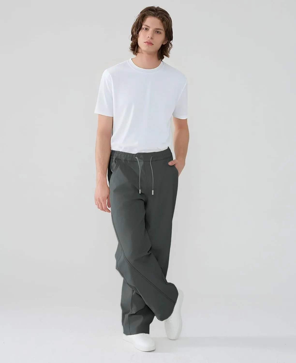 Susclude Mens Baggy Pants Wide Leg Summer Casual Pants Y2k Lightweight Elastic Waist Drawstring 2025 Trendy Pants
