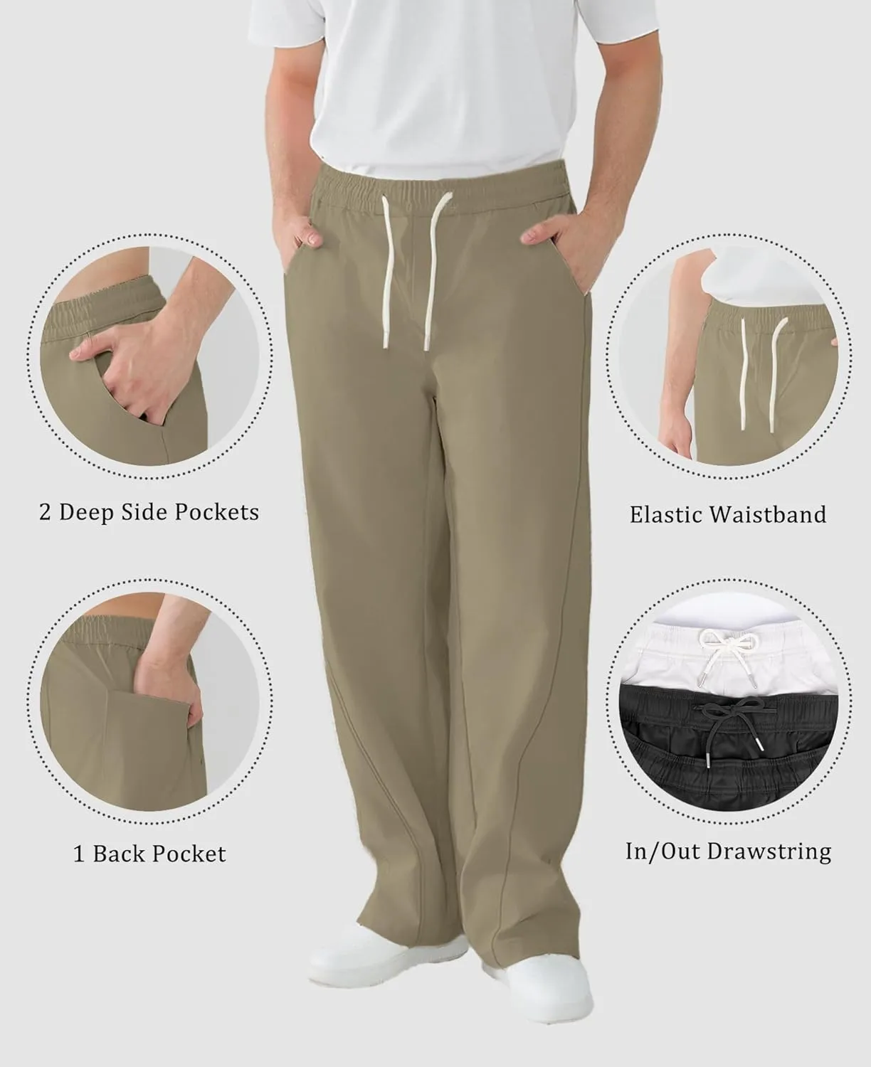Susclude Mens Baggy Pants Wide Leg Summer Casual Pants Y2k Lightweight Elastic Waist Drawstring 2025 Trendy Pants