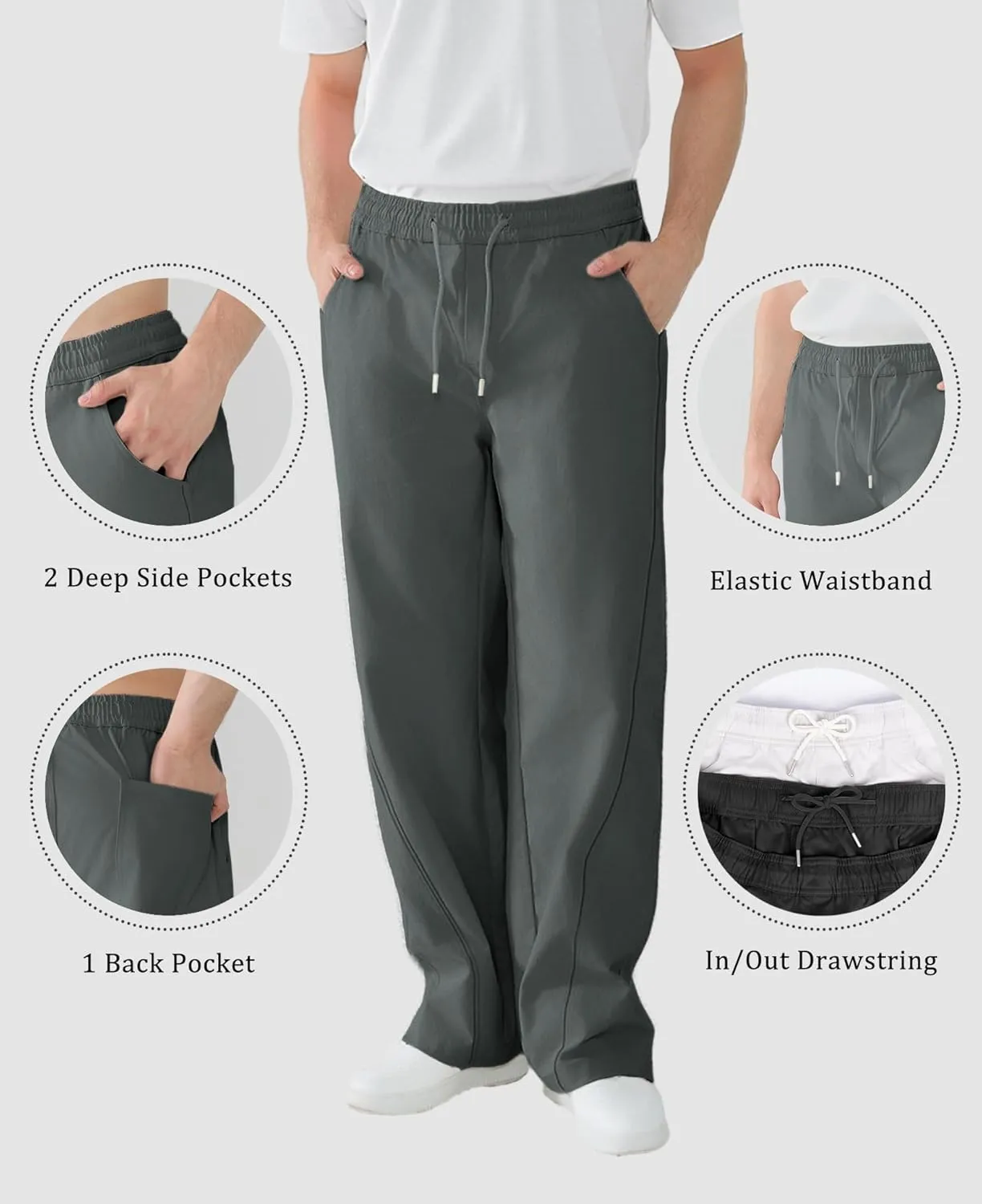 Susclude Mens Baggy Pants Wide Leg Summer Casual Pants Y2k Lightweight Elastic Waist Drawstring 2025 Trendy Pants