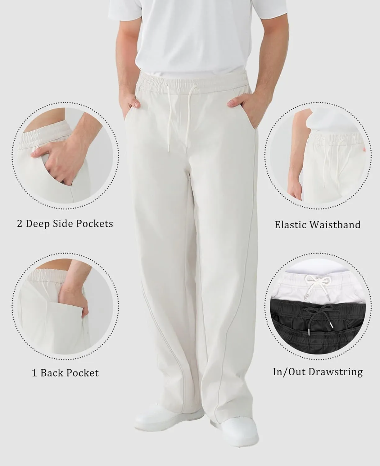 Susclude Mens Baggy Pants Wide Leg Summer Casual Pants Y2k Lightweight Elastic Waist Drawstring 2025 Trendy Pants