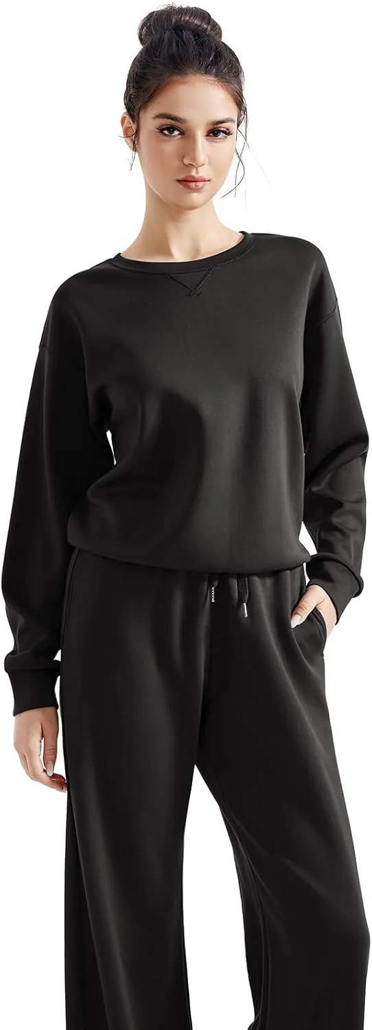 SUUKSESS Women Modal Fall 2 piece outfits Oversized Sweatshirt Wide Leg Pants