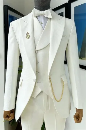 Suzhoufashion Keeler Newest White Jacquard Close Fitting Shawl Lapel Wedding Suits For Men