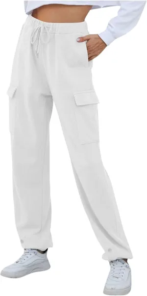 Sweatpants Women High Waist Cargo Sweatpants Casual Cinch Bottom Jogger Pants Loose Drawstring Tapered Trousers with Pockets