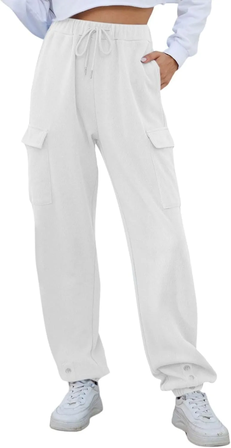 Sweatpants Women High Waist Cargo Sweatpants Casual Cinch Bottom Jogger Pants Loose Drawstring Tapered Trousers with Pockets