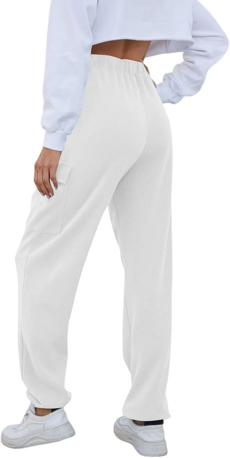 Sweatpants Women High Waist Cargo Sweatpants Casual Cinch Bottom Jogger Pants Loose Drawstring Tapered Trousers with Pockets