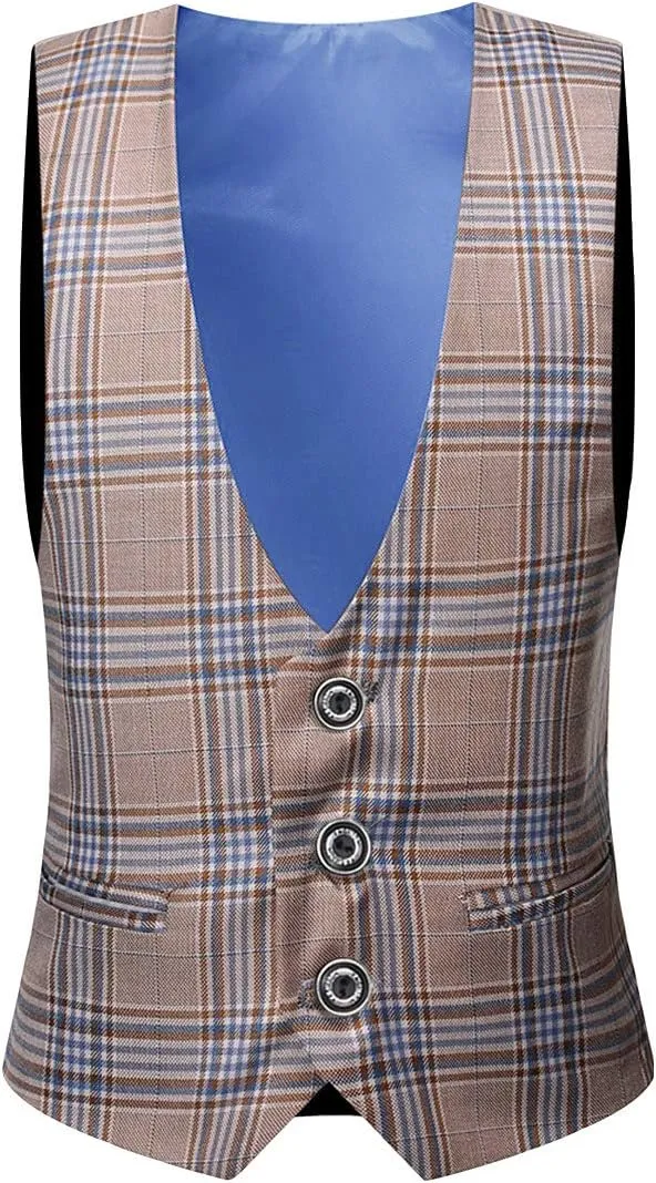 SWOTGdoby Boys Suits 3 Piece Slim Fit Check Plaid Kids Tuxedo Suits for Boys Formal Dress Blazer Jacket Pants Vest Wedding