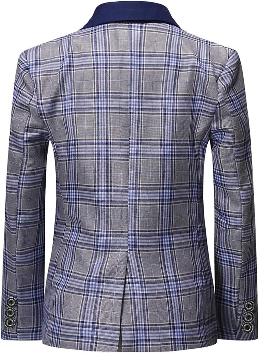 SWOTGdoby Boys Suits 3 Piece Slim Fit Check Plaid Kids Tuxedo Suits for Boys Formal Dress Blazer Jacket Pants Vest Wedding