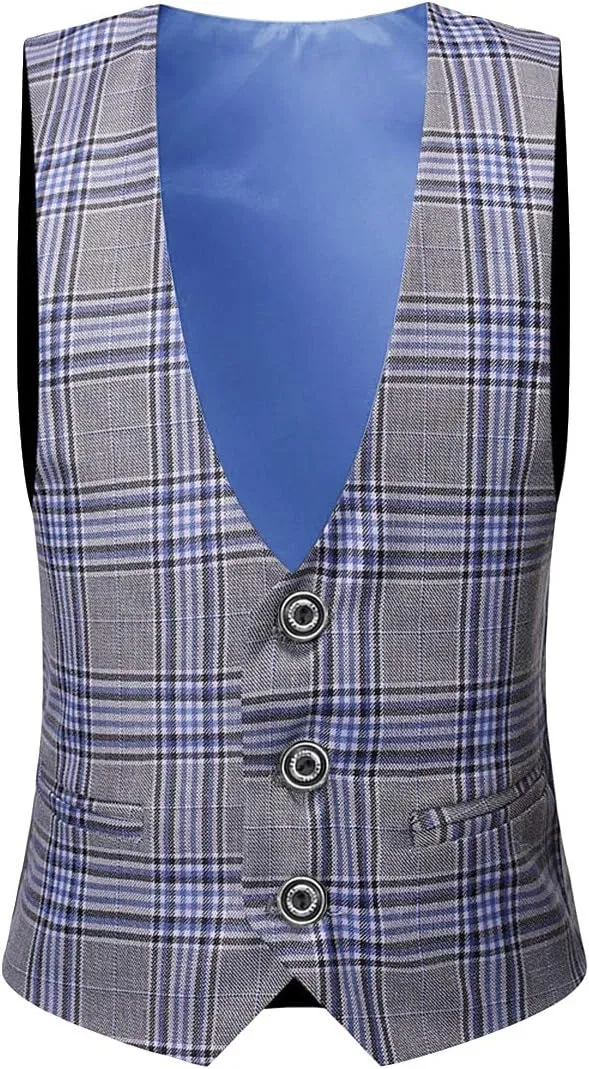SWOTGdoby Boys Suits 3 Piece Slim Fit Check Plaid Kids Tuxedo Suits for Boys Formal Dress Blazer Jacket Pants Vest Wedding