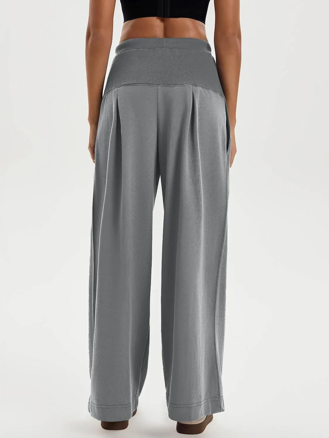 Tankaneo Womens Pleated Wide Leg Sweatpants Baggy Drawstring High Waisted Pants Casual Comfy Palazzo Lounge Pants