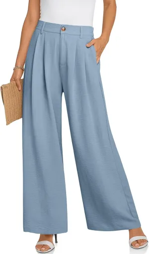 TARSE Women's Wide Leg Dress Pants High Elastic Waisted in The Back Business Work Trousers Long Flowy Casual Pants