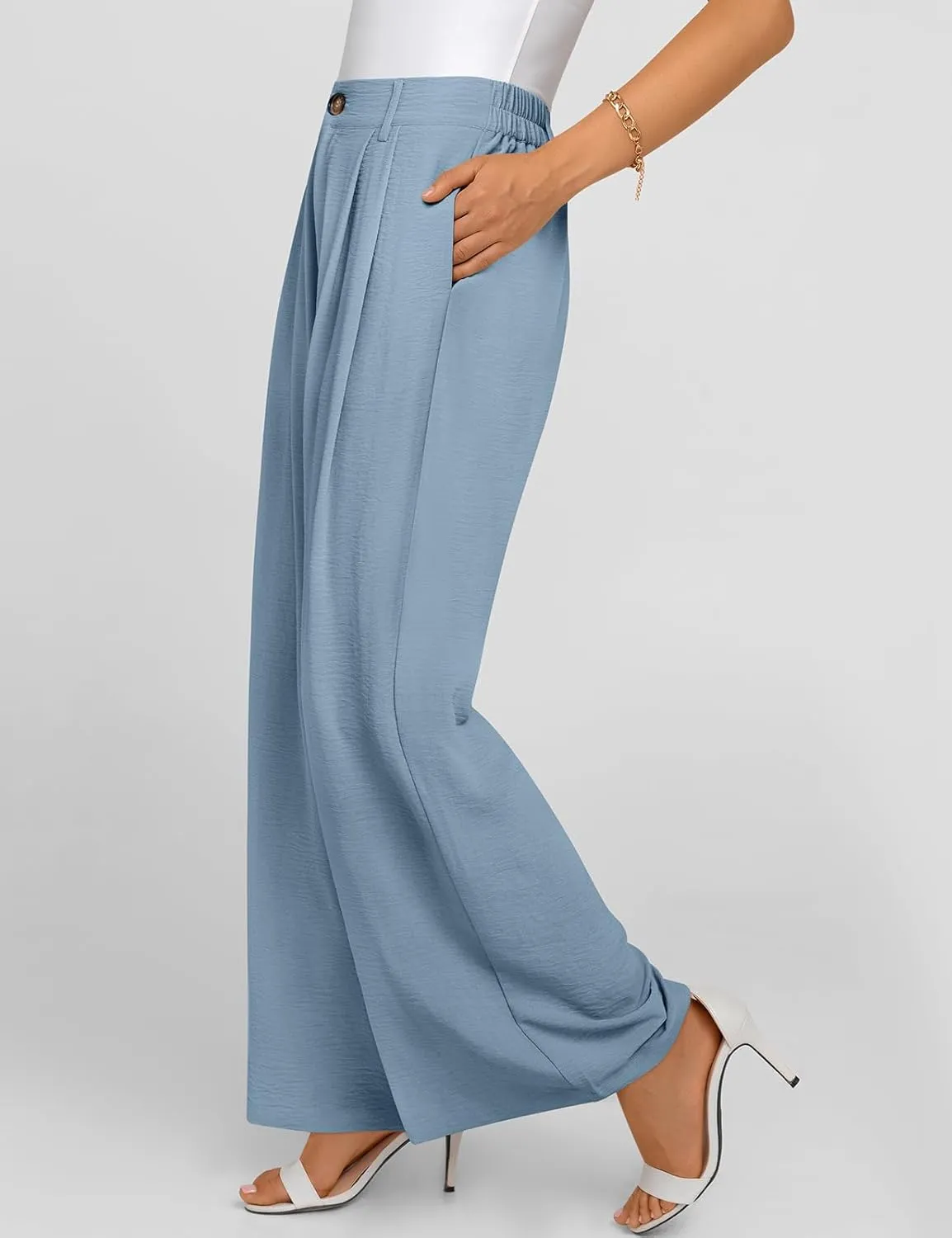 TARSE Women's Wide Leg Dress Pants High Elastic Waisted in The Back Business Work Trousers Long Flowy Casual Pants
