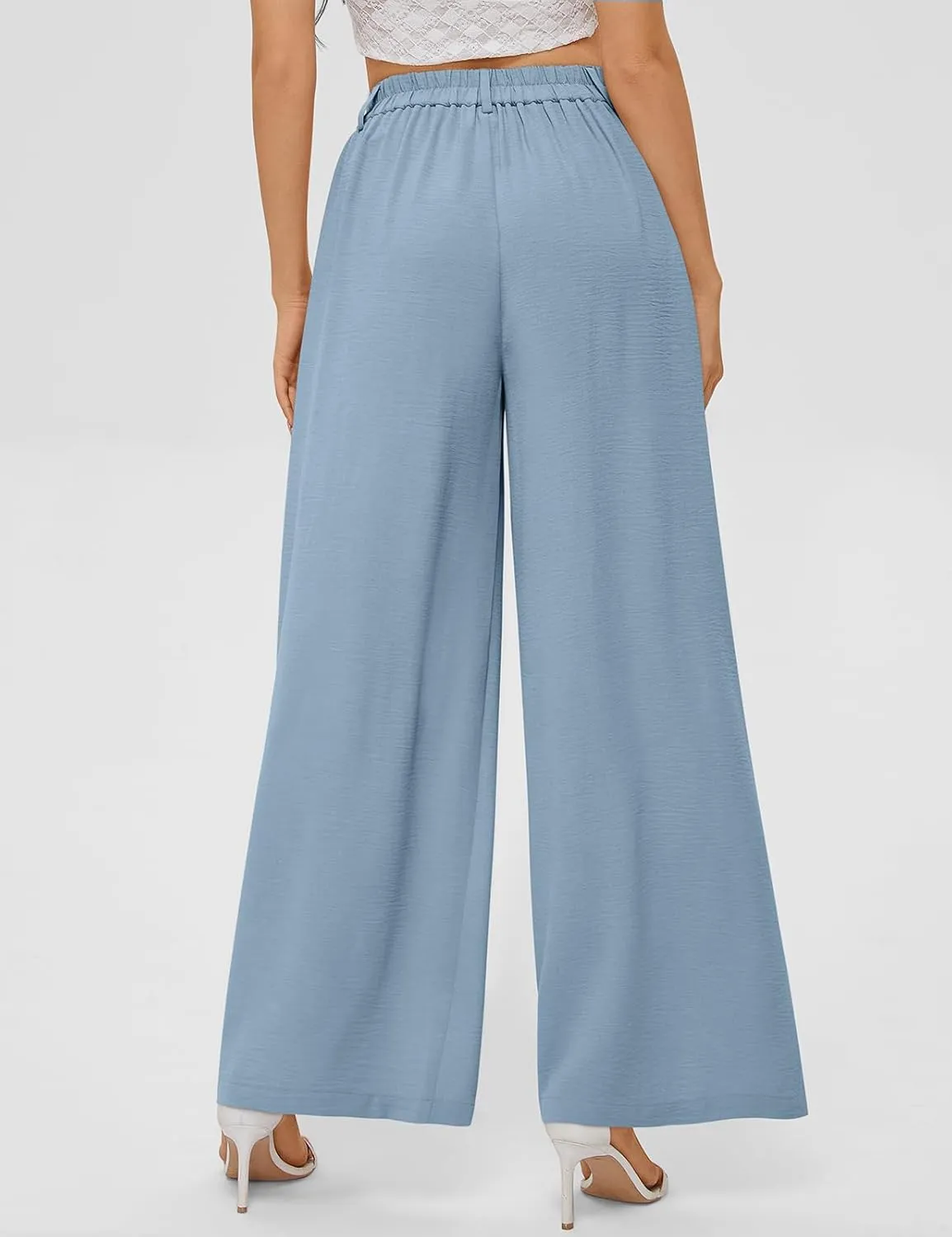 TARSE Women's Wide Leg Dress Pants High Elastic Waisted in The Back Business Work Trousers Long Flowy Casual Pants