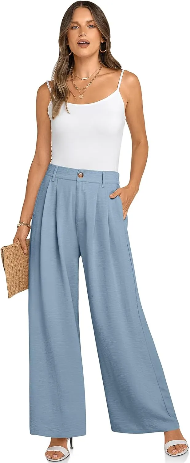 TARSE Women's Wide Leg Dress Pants High Elastic Waisted in The Back Business Work Trousers Long Flowy Casual Pants