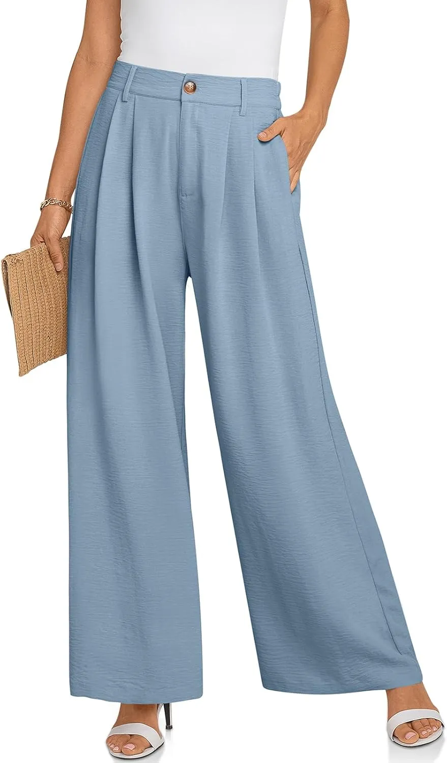 TARSE Women's Wide Leg Dress Pants High Elastic Waisted in The Back Business Work Trousers Long Flowy Casual Pants