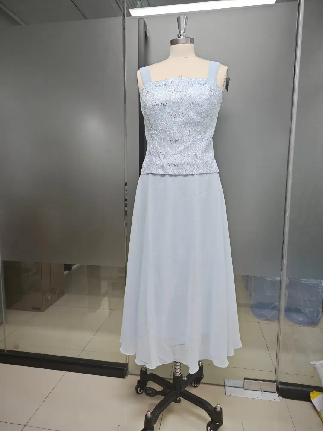 Tea Length Mother of The Bride Dresses with Jacket 2 Piece Foemal Wedding Guest Dresses Chiffon Lace Evening Gowns