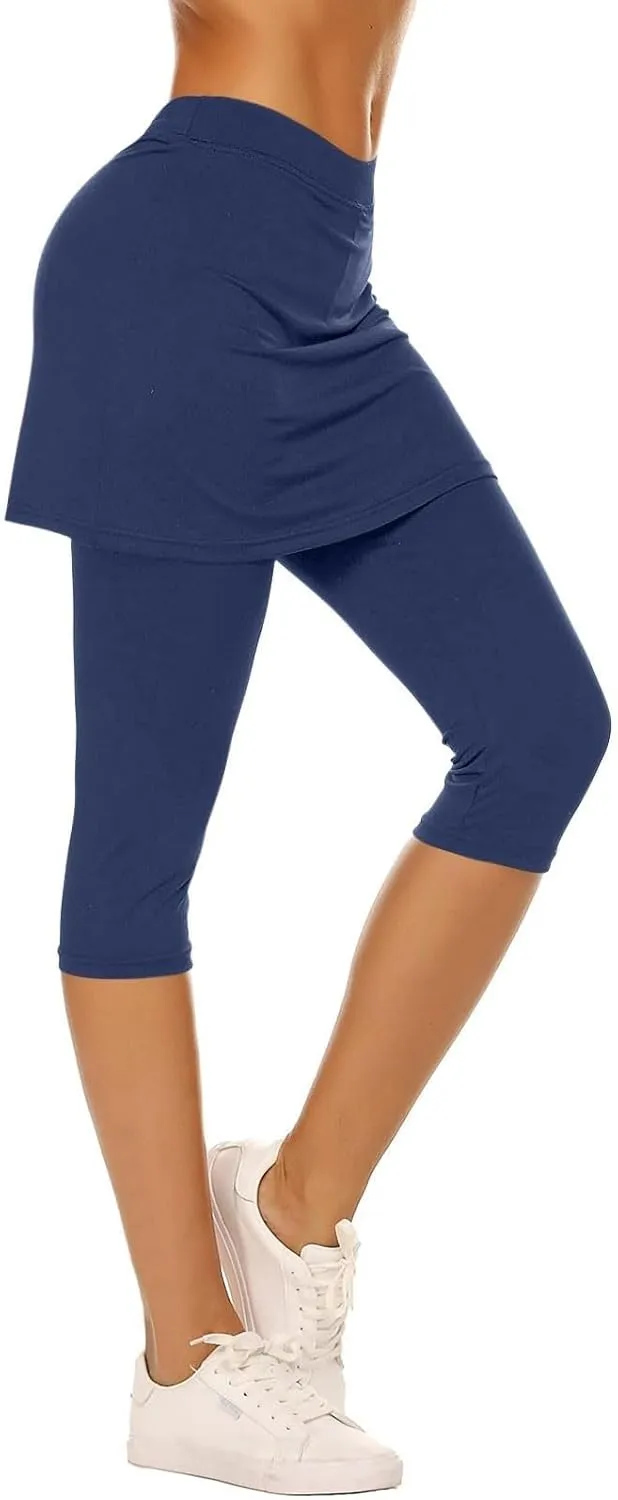Tennis Skirts for Women Yoga Golf Pants Skorts Womens Capri Leggings with Pockets Skirted Gym Legging with Athletic Skirt