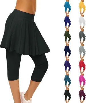 Tennis Skirts for Women Yoga Golf Pants Skorts Womens Capri Leggings with Pockets Skirted Gym Legging with Athletic Skirt