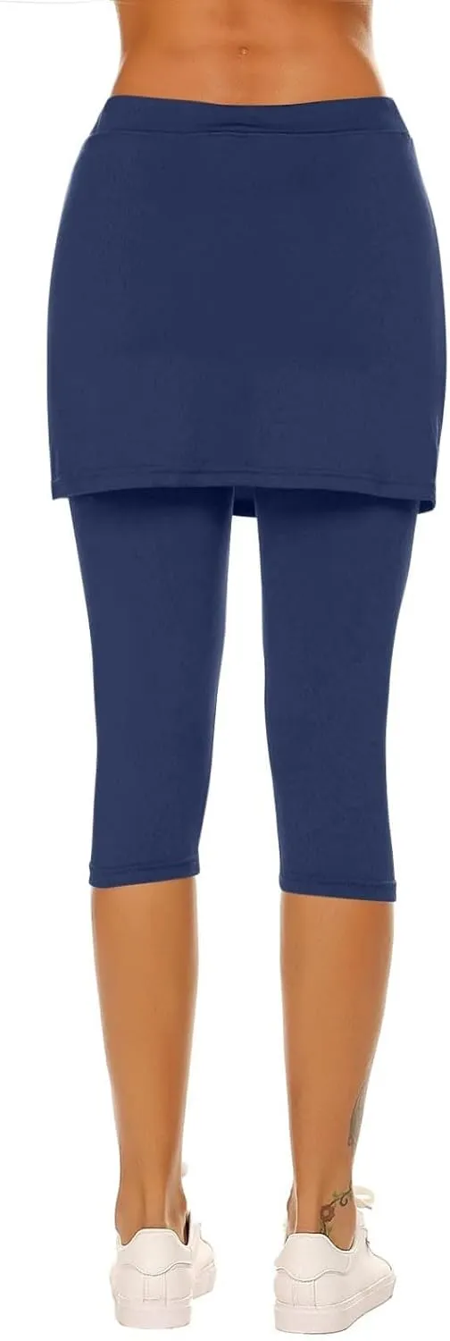 Tennis Skirts for Women Yoga Golf Pants Skorts Womens Capri Leggings with Pockets Skirted Gym Legging with Athletic Skirt
