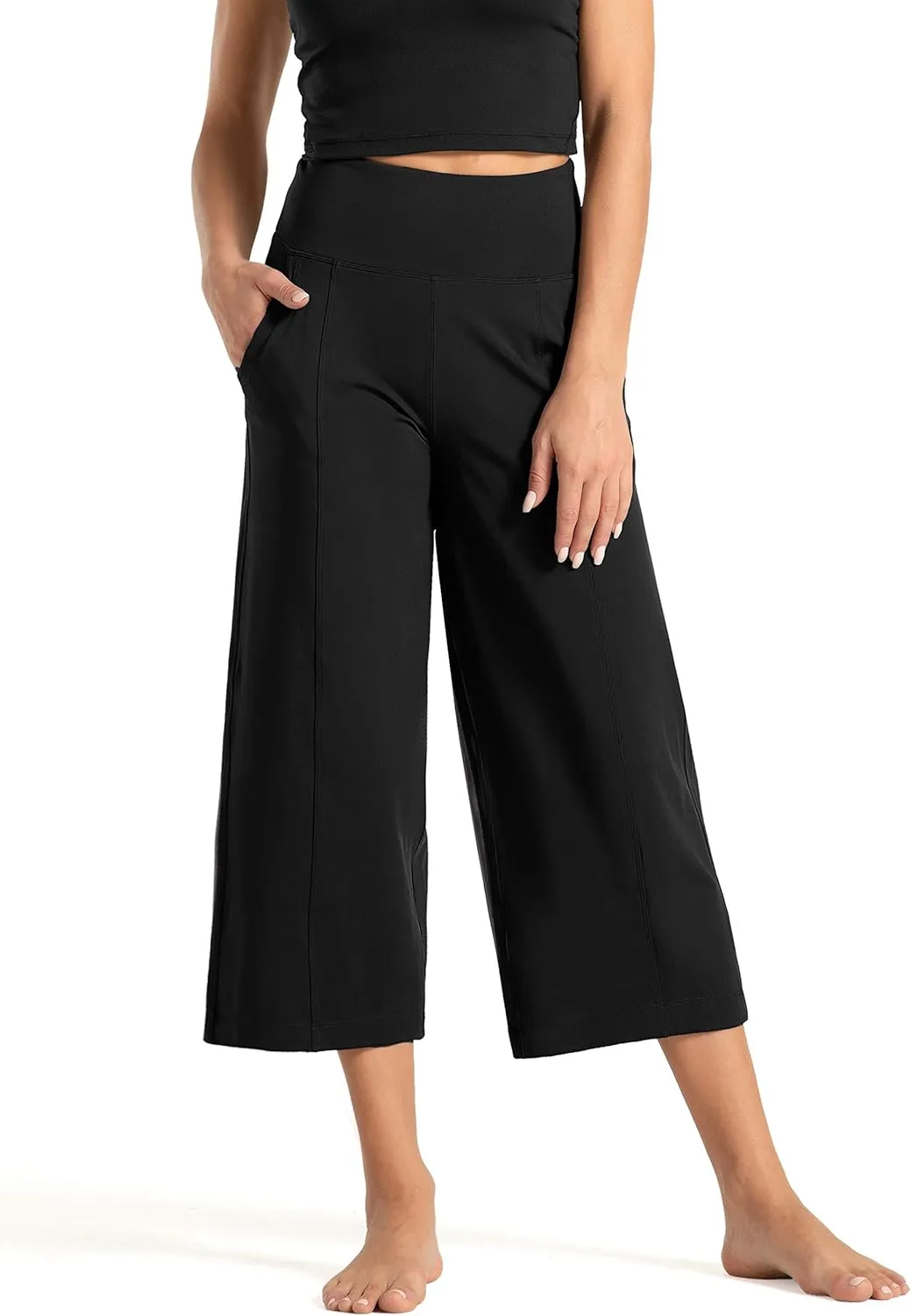 Tmustobe Womens Lounge Yoga Capris Pants Bootleg Tummy Control High Waist Workout Flare Crop Pants with Pockets