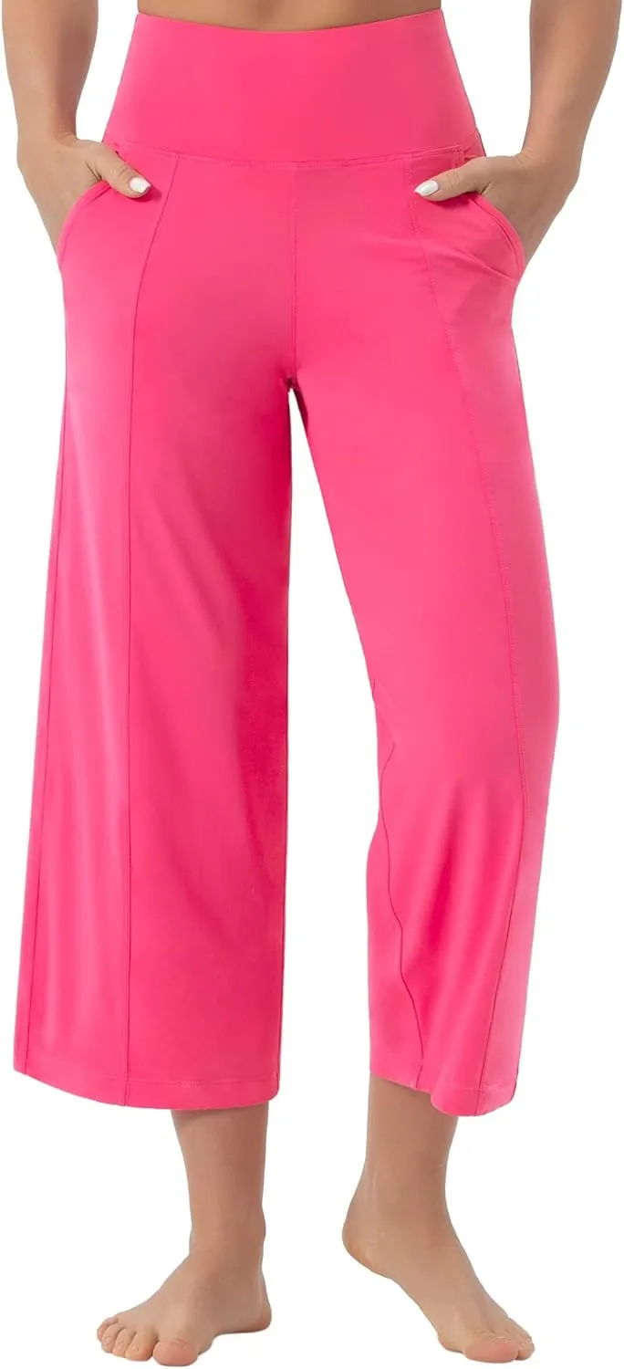 Tmustobe Womens Lounge Yoga Capris Pants Bootleg Tummy Control High Waist Workout Flare Crop Pants with Pockets