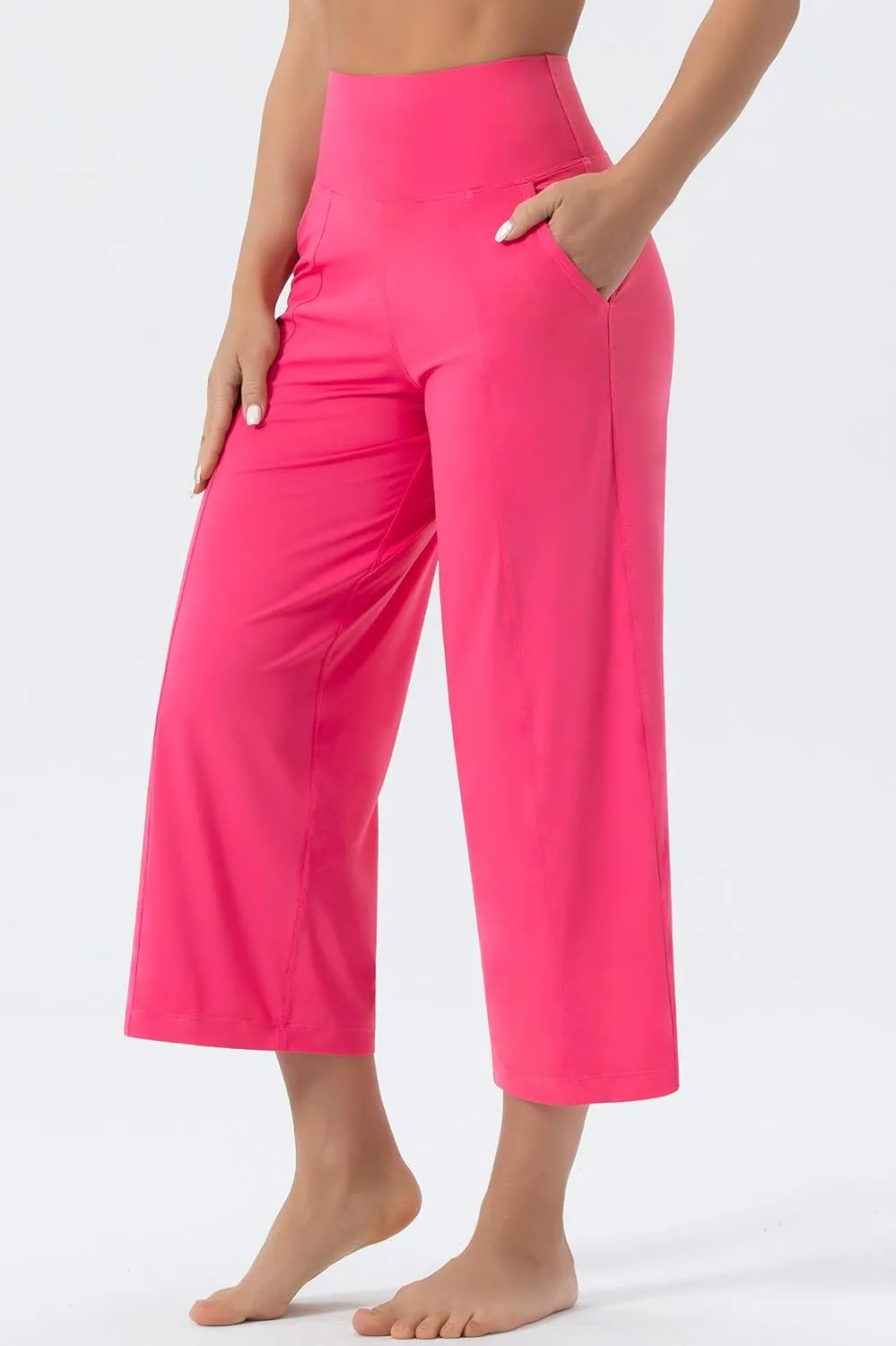 Tmustobe Womens Lounge Yoga Capris Pants Bootleg Tummy Control High Waist Workout Flare Crop Pants with Pockets