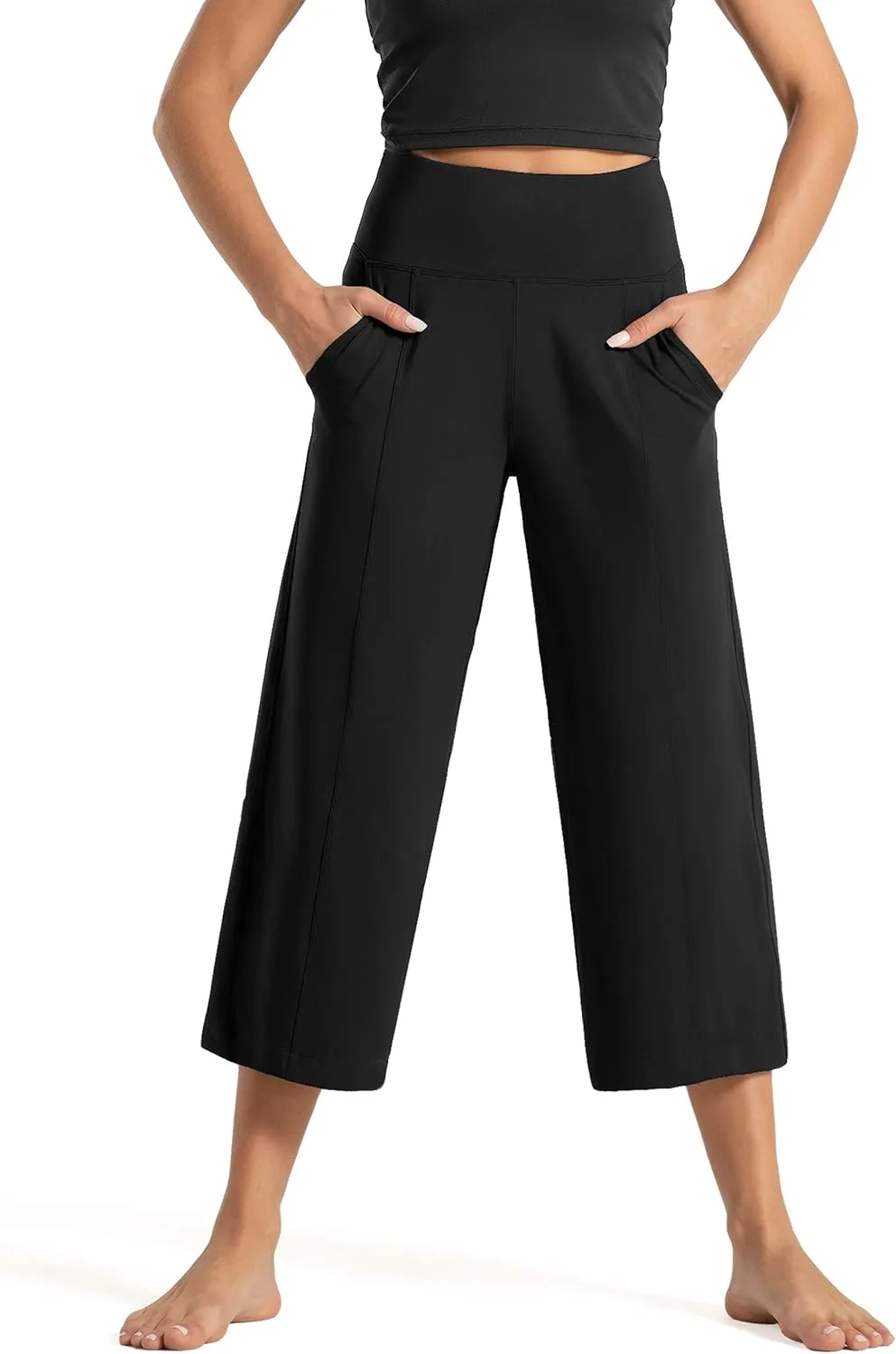 Tmustobe Womens Lounge Yoga Capris Pants Bootleg Tummy Control High Waist Workout Flare Crop Pants with Pockets