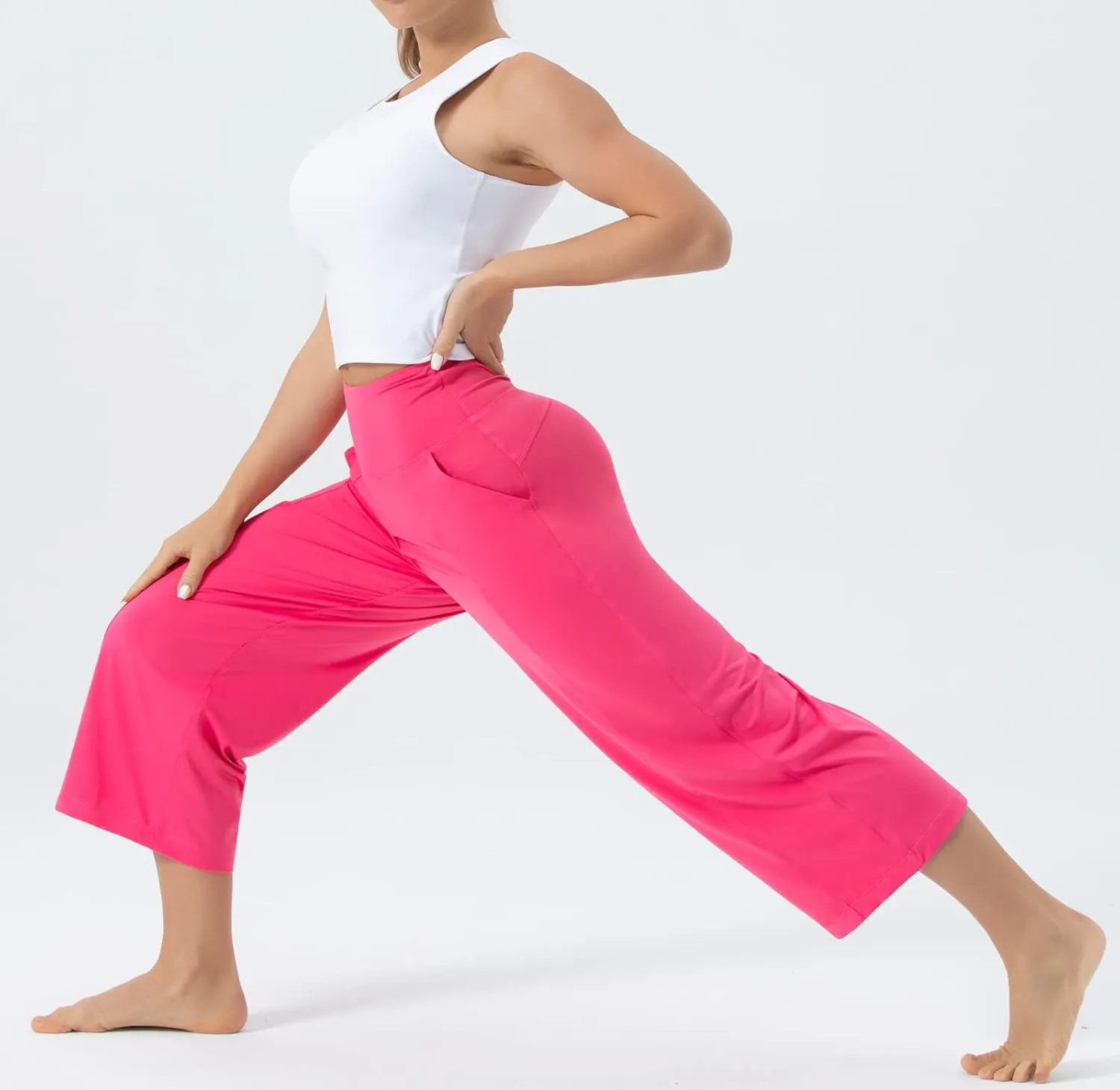 Tmustobe Womens Lounge Yoga Capris Pants Bootleg Tummy Control High Waist Workout Flare Crop Pants with Pockets