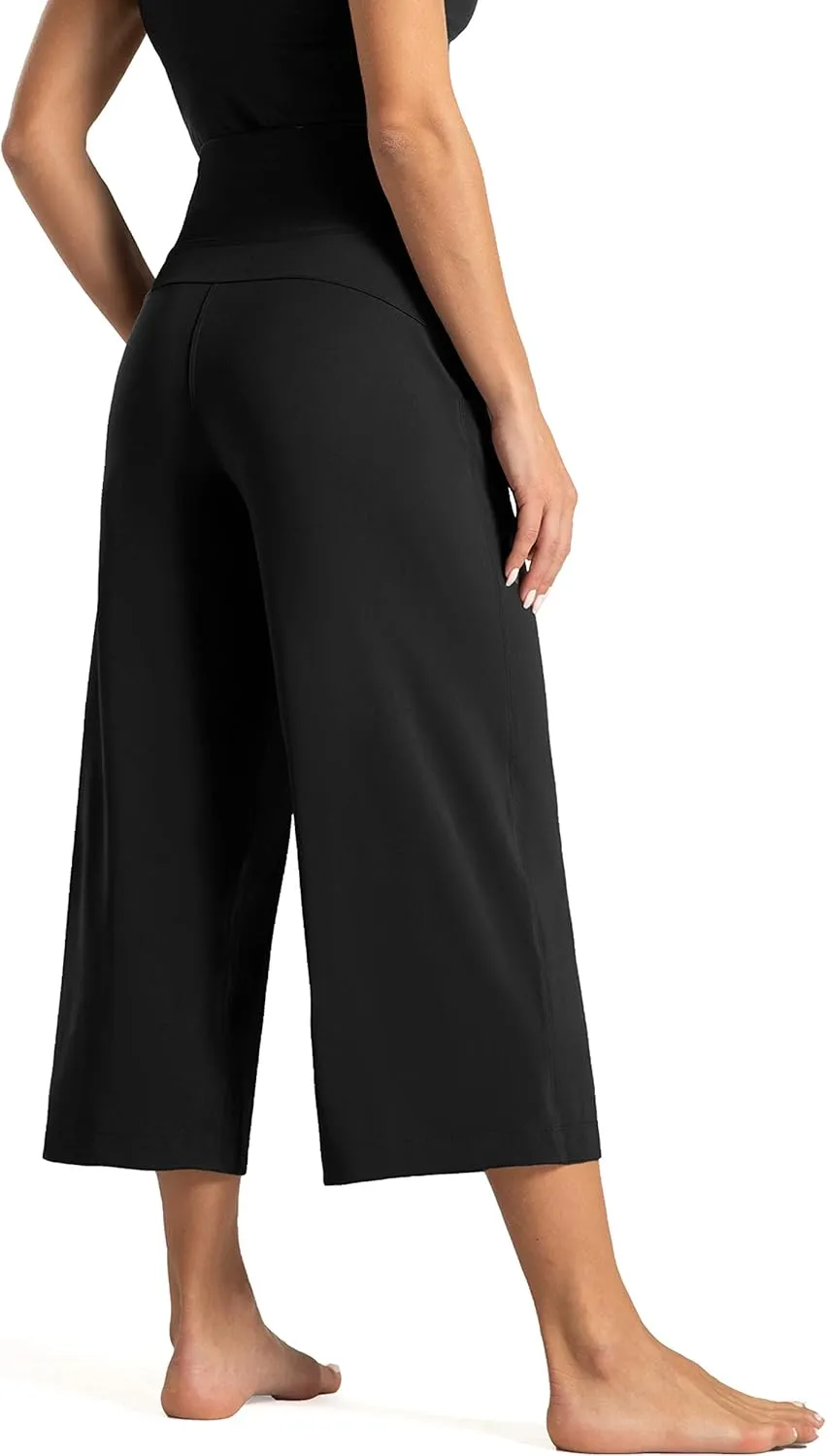 Tmustobe Womens Lounge Yoga Capris Pants Bootleg Tummy Control High Waist Workout Flare Crop Pants with Pockets