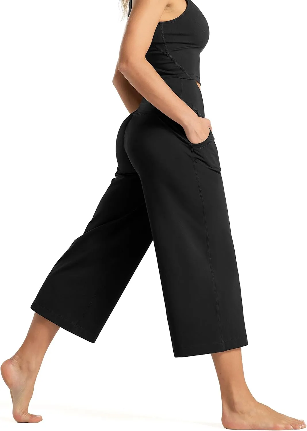 Tmustobe Womens Lounge Yoga Capris Pants Bootleg Tummy Control High Waist Workout Flare Crop Pants with Pockets