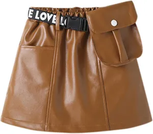 Toddler Girls Faux Leather Skirt Elastic High Waisted PU Leather Short Mini Skirts for Kids Girls Fashion Clothes