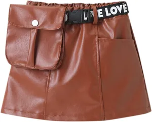 Toddler Girls Faux Leather Skirt Elastic High Waisted PU Leather Short Mini Skirts for Kids Girls Fashion Clothes