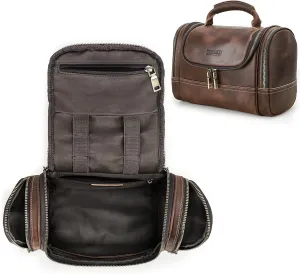 Top Grain Leather Travel Toiletry Bag Organizer for Man & Woman, Vintage Design, Large Size & Multi Pockets, Portable Large Capacity Travel Dopp Kit for Daily Toiletries/Cosmetics/Makeups, Coffee
