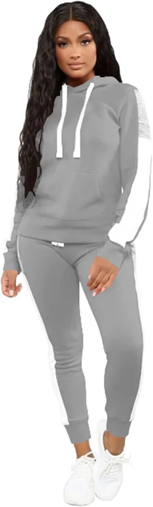 TOPSRANI Womens Two Piece Outfits Casual Sweatsuits Solid Tracksuit Jogging Sweat Suits Matching Jogger Hoodie Pants Set