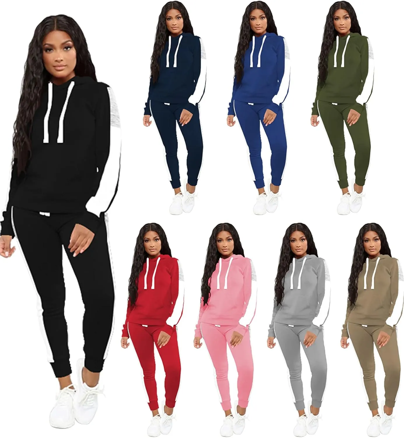 TOPSRANI Womens Two Piece Outfits Casual Sweatsuits Solid Tracksuit Jogging Sweat Suits Matching Jogger Hoodie Pants Set