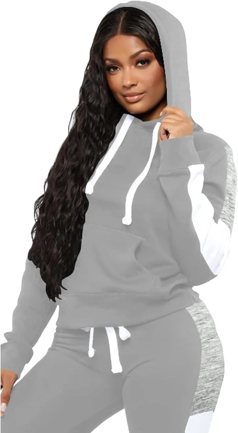 TOPSRANI Womens Two Piece Outfits Casual Sweatsuits Solid Tracksuit Jogging Sweat Suits Matching Jogger Hoodie Pants Set