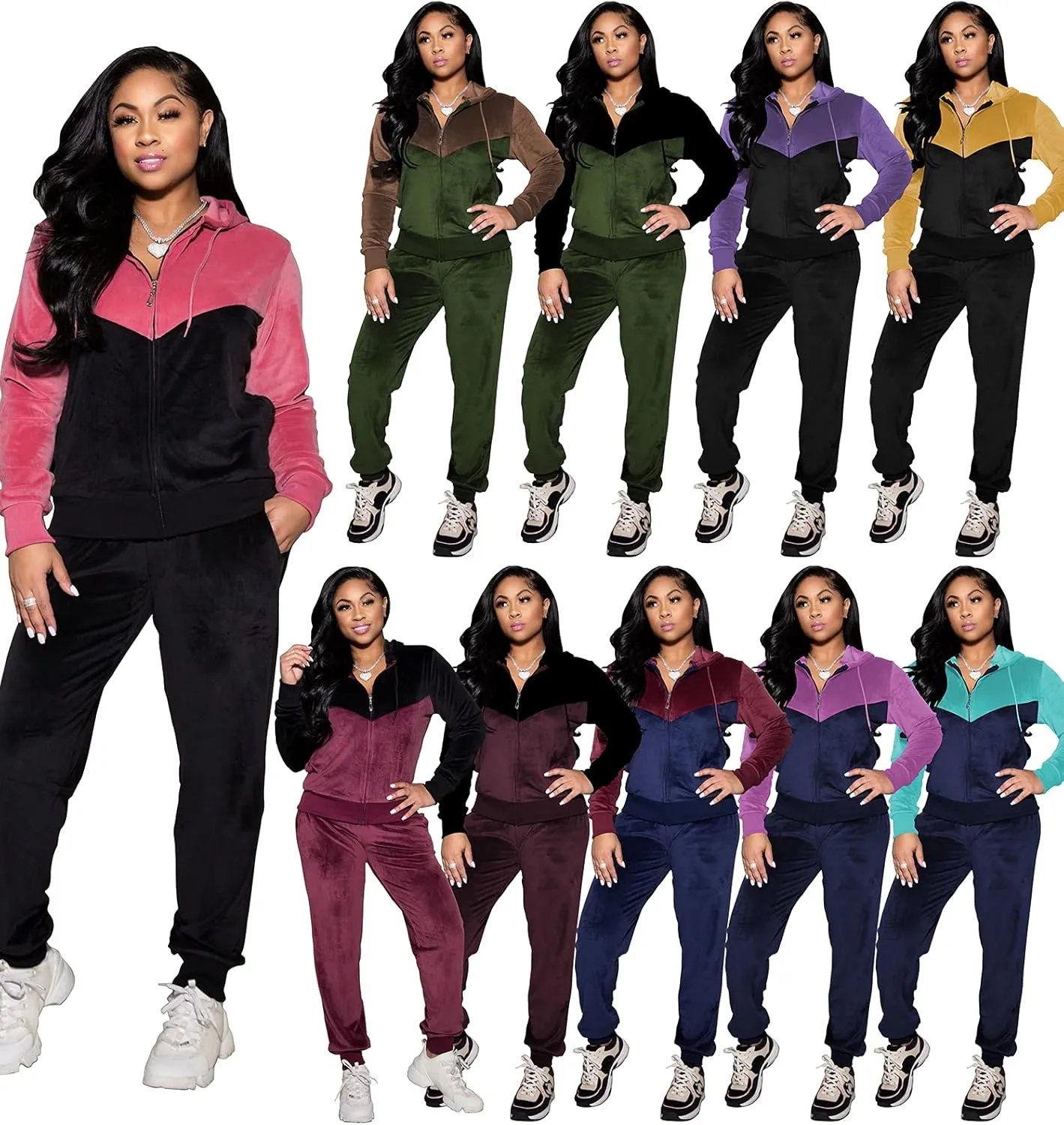 TOPSRANI Womens Velour Sweatsuits Velvet Tracksuit 2 Piece Outfits Casual Jogging Sweat Suits Matching Jogger Pants Set
