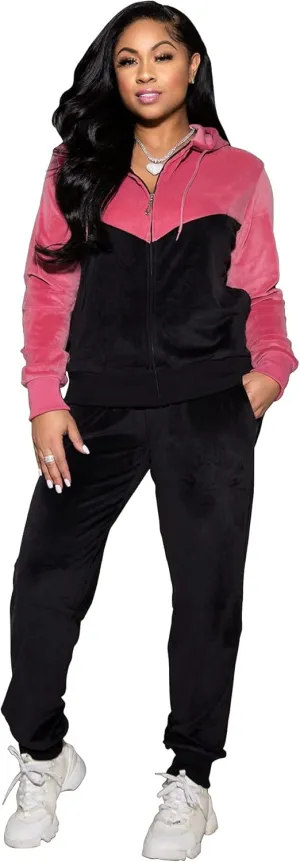 TOPSRANI Womens Velour Sweatsuits Velvet Tracksuit 2 Piece Outfits Casual Jogging Sweat Suits Matching Jogger Pants Set