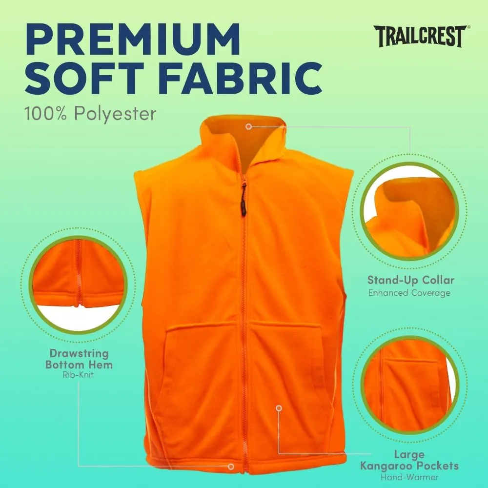 TrailCrest by Treel Men's Fleece Safety Blaze Orange High Visibility Hunting Vest