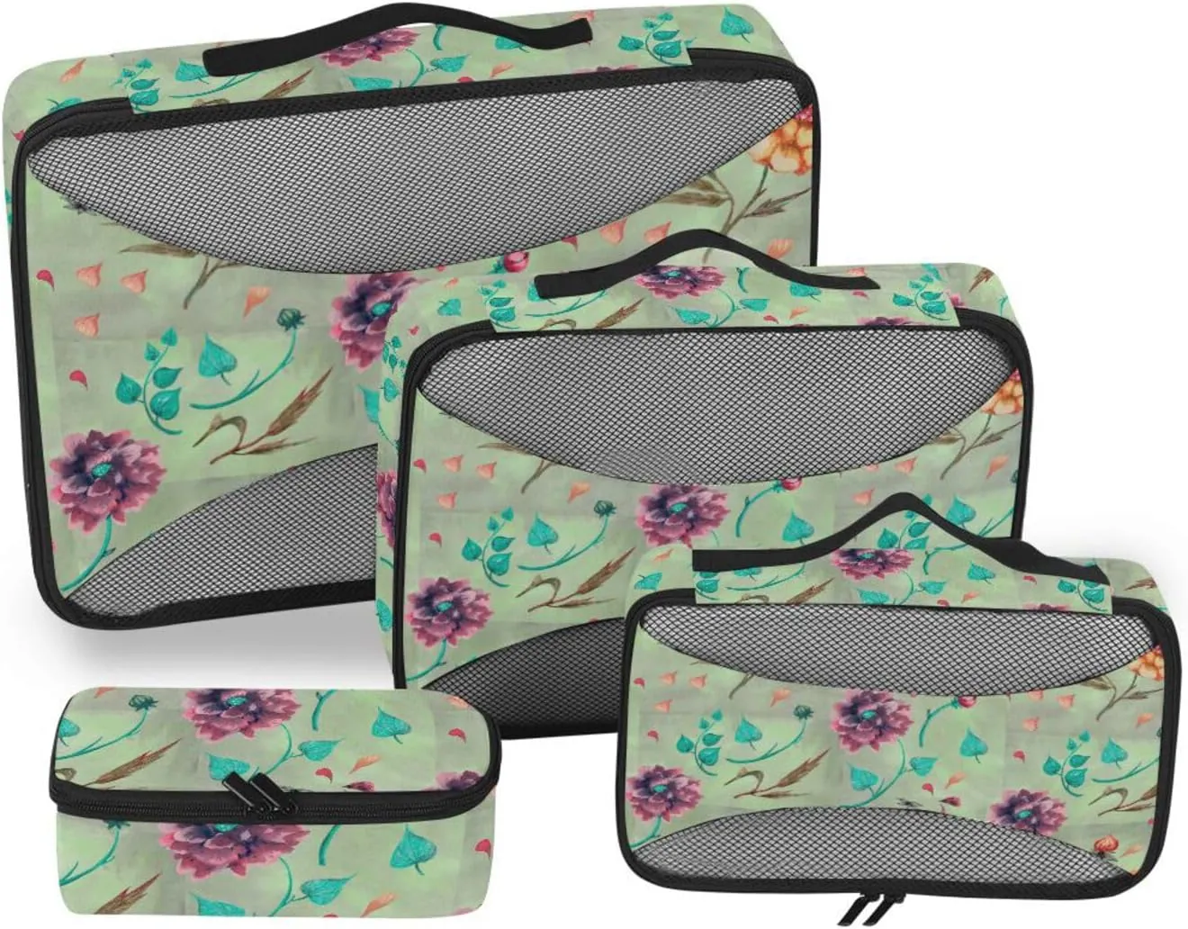 Travel Bags Organizer for Luggage 4 Set Luggage Organizer Bags Suitcase Packing Cubes Packing Cubea Beige Watercolor Peonies