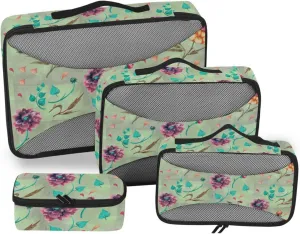 Travel Bags Organizer for Luggage 4 Set Luggage Organizer Bags Suitcase Packing Cubes Packing Cubea Beige Watercolor Peonies