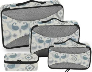 Travel Bags Organizer for Luggage Set of 4 Suitcase Organizer Packing Cubes Travel Pcking Cubes Farmhouse Ikat Paisley