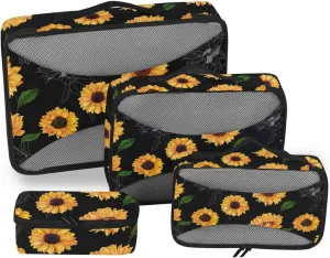 Travel Cubes for Packing 4 Set Luggage Organizer Suitcase Packing Cubes Paxking Cubes Sunflower in Black