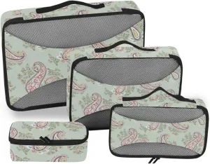 Travel Cubes for Packing 4 Set Luggage Packing Cubes Suitcase Cubes Packing Cubea Paisley on Khaki