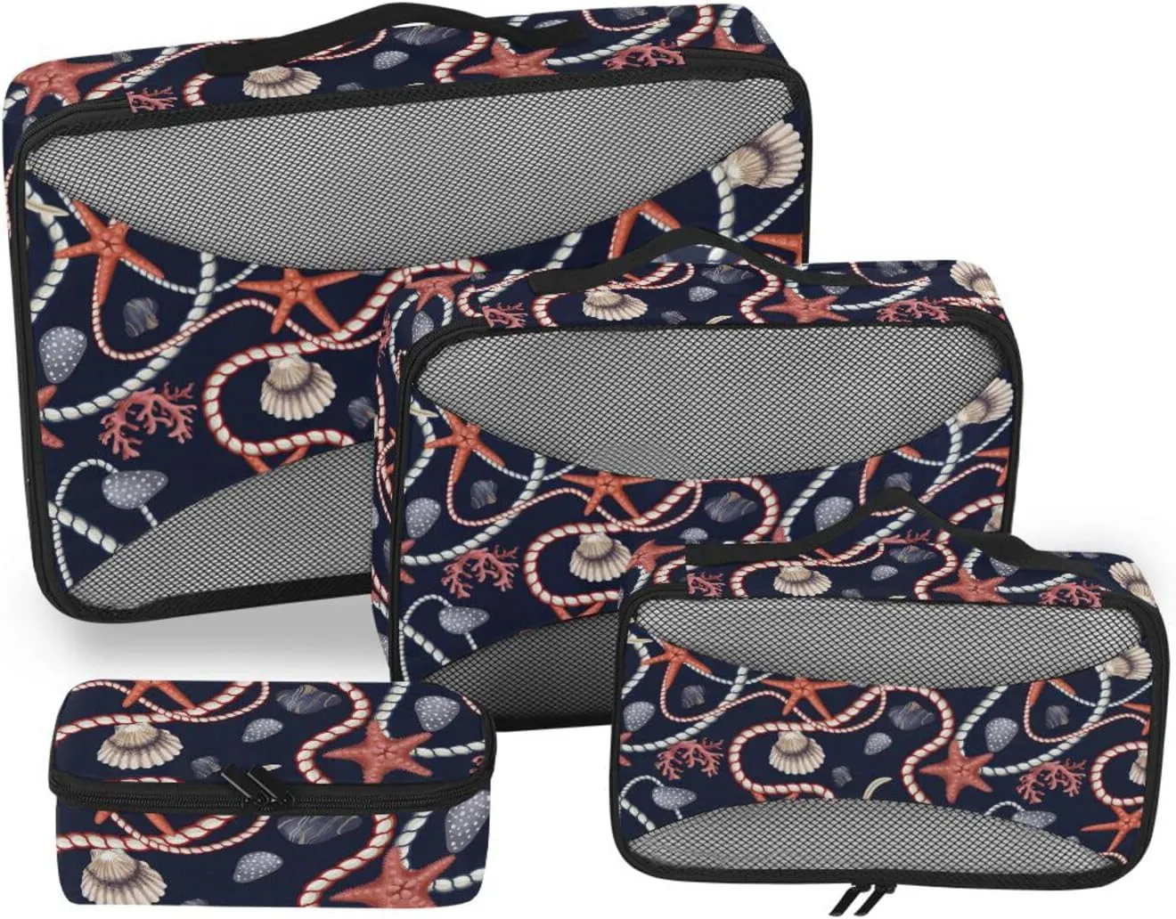 Travel Cubes for Packing Set of 4 Luggage Packing Cubes Travel Cubes for Luggage Packing Cuves Starfishes Shells and Rope