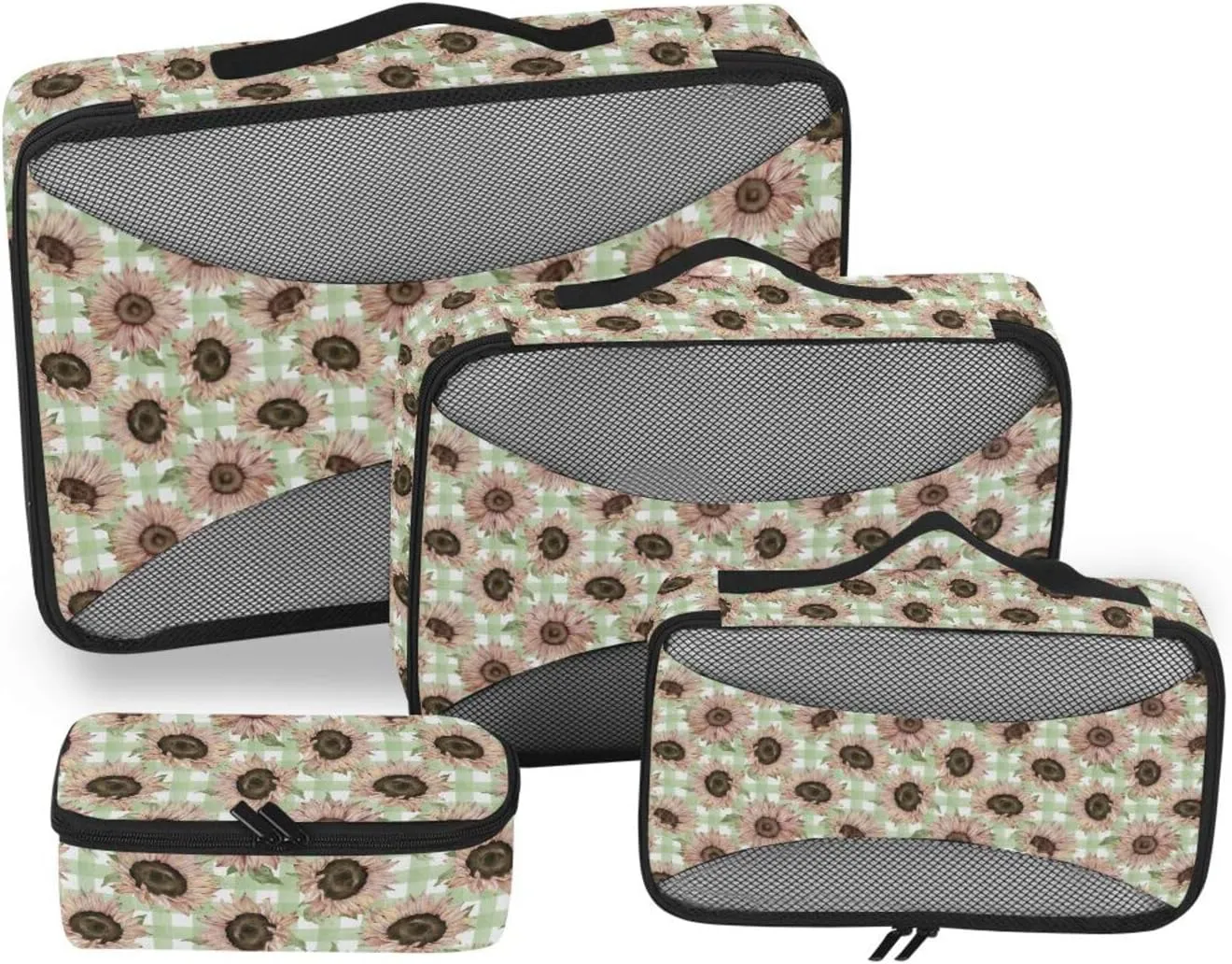 Travel Cubes Set of 4 Suitcase Organizer Suitcase Organizers Packing Cunes Sunflowers Green Plaided